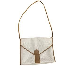 Vintage 80s Liz Claiborne Off White Leather Trim Shoulder Handbag Purse